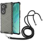 For Honor 60 Lanyard Honeycomb PC + TPU Case(Black) - 1