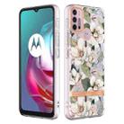 For Motorola Moto G30 / G20 / G10 / G10 Power Flowers and Plants Series IMD TPU Phone Case(Green Gardenia) - 1