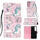 For Samsung Galaxy S22 5G 3D Painting Flip Leather Case with Holder(Pink Pony) - 1