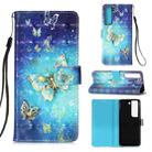 For Samsung Galaxy S22 5G 3D Painting Flip Leather Case with Holder(Gold Butterfy) - 1