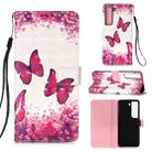 For Samsung Galaxy S22+ 5G 3D Painting Flip Leather Case with Holder(Red Butterfly) - 1