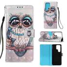 For Samsung Galaxy S22 Ultra 5G 3D Painting Flip Leather Case with Holder(Owl) - 1