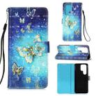 For Samsung Galaxy S22 Ultra 5G 3D Painting Flip Leather Case with Holder(Gold Butterfy) - 1