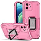 For iPhone 12 Ring Holder Non-slip Armor Phone Case(Pink) - 1