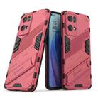 For OPPO Reno7 Pro 5G Punk Armor 2 in 1 PC + TPU Shockproof Phone Case with Invisible Holder(Light Red) - 1