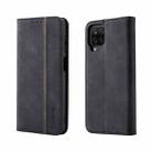 For Samsung Galaxy A12 Splicing Skin Feel Magnetic Leather Phone Case(Black) - 1