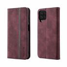 For Samsung Galaxy A22 4G Splicing Skin Feel Magnetic Leather Phone Case(Wine Red) - 1