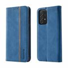 For Samsung Galaxy A72 Splicing Skin Feel Magnetic Leather Phone Case(Blue) - 1