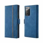 For Samsung Galaxy Note20 Splicing Skin Feel Magnetic Leather Phone Case(Blue) - 1