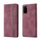 For Samsung Galaxy S20 Splicing Skin Feel Magnetic Leather Phone Case(Wine Red) - 1