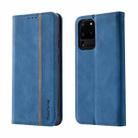 For Samsung Galaxy S20 Ultra Splicing Skin Feel Magnetic Leather Phone Case(Blue) - 1