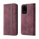 For Samsung Galaxy S20 Ultra Splicing Skin Feel Magnetic Leather Phone Case(Wine Red) - 1