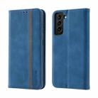 For Samsung Galaxy S21 5G Splicing Skin Feel Magnetic Leather Phone Case(Blue) - 1