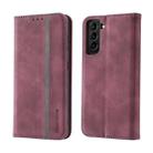 For Samsung Galaxy S21+ 5G Splicing Skin Feel Magnetic Leather Phone Case(Wine Red) - 1