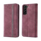 For Samsung Galaxy S22 5G Splicing Skin Feel Magnetic Leather Phone Case(Wine Red) - 1