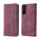 For Samsung Galaxy S22+ 5G Splicing Skin Feel Magnetic Leather Phone Case(Wine Red) - 1