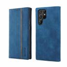 For Samsung Galaxy S22 Ultra 5G Splicing Skin Feel Magnetic Leather Phone Case(Blue) - 1