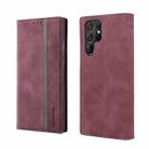 For Samsung Galaxy S22 Ultra 5G Splicing Skin Feel Magnetic Leather Phone Case(Wine Red) - 1