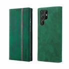 For Samsung Galaxy S22 Ultra 5G Splicing Skin Feel Magnetic Leather Phone Case(Green) - 1