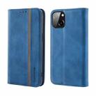 For iPhone 13 Splicing Skin Feel Magnetic Leather Phone Case(Blue) - 1