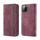 For iPhone 13 Splicing Skin Feel Magnetic Leather Phone Case(Wine Red) - 1