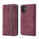 For iPhone 12 mini Splicing Skin Feel Magnetic Leather Phone Case (Wine Red) - 1