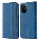 For Xiaomi Redmi K40 Pro Splicing Skin Feel Magnetic Leather Phone Case(Blue) - 1