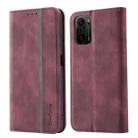 For Xiaomi Redmi K40 Pro Splicing Skin Feel Magnetic Leather Phone Case(Wine Red) - 1