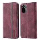 For Xiaomi Redmi Note 10 4G Splicing Skin Feel Magnetic Leather Phone Case(Wine Red) - 1