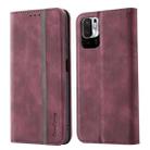 For Xiaomi Redmi Note 10 5G Splicing Skin Feel Magnetic Leather Phone Case(Wine Red) - 1