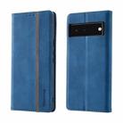 For Google Pixel 6 Pro Splicing Skin Feel Magnetic Leather Phone Case(Blue) - 1