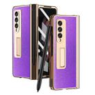 For Samsung Galaxy Z Fold3 5G Electroplated Hinge Pen Slot Cross Phone Case(Purple) - 1