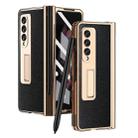 For Samsung Galaxy Z Fold3 5G Electroplated Hinge Pen Slot Cross Phone Case(Black) - 1