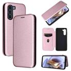 For Motorola Moto G200 5G / Edge S30 Carbon Fiber Texture Horizontal Flip Leather Phone Case(Pink) - 1