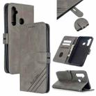 For OPPO Realme 5 Pro Stitching Style 2-Color Cow Texture Horizontal Flip PU Leather Case with Holder & Card Slot & Lanyard(Gray) - 1