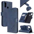 For Galaxy M30s Stitching Style 2-Color Cow Texture Horizontal Flip PU Leather Case with Holder & Card Slot & Lanyard(Blue) - 1