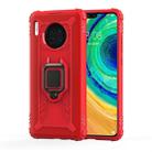 For Huawei Mate 30 Carbon Fiber Protective Case with 360 Degree Rotating Ring Holder(Red) - 1