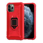 For iPhone 11 Pro Carbon Fiber Protective Case with 360 Degree Rotating Ring Holder(Red) - 1