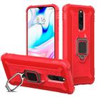 For Xiaomi Redmi 8 Carbon Fiber Protective Case with 360 Degree Rotating Ring Holder(Red) - 1