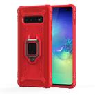 For Galaxy S10 Carbon Fiber Protective Case with 360 Degree Rotating Ring Holder(Red) - 1