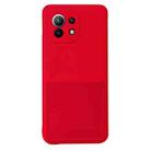 For Xiaomi Mi 11 Liquid Silicone Skin Feel Shockproof Phone Case with Card Slot(Red) - 1