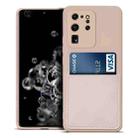 For Samsung Galaxy S20 Ultra Liquid Silicone Skin Feel Shockproof Phone Case with Card Slot(Pink) - 1