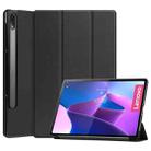 For Lenovo Tab P12 Pro 12.6 Three-folding Holder Custer Texture Leather Tablet Case(Black) - 1