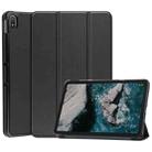 For Nokia T20 Three-folding Holder Custer Texture Leather Tablet Case(Black) - 1