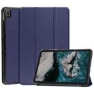 For Nokia T20 Three-folding Holder Custer Texture Leather Tablet Case(Dark Blue) - 1
