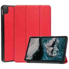 For Nokia T20 Three-folding Holder Custer Texture Leather Tablet Case(Red) - 1