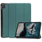 For Nokia T20 Three-folding Holder Custer Texture Leather Tablet Case(Dark Green) - 1