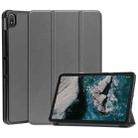 For Nokia T20 Three-folding Holder Custer Texture Leather Tablet Case(Grey) - 1