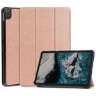For Nokia T20 Three-folding Holder Custer Texture Leather Tablet Case(Rose Gold) - 1