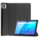 For TCL Tab 10s Three-folding Holder Custer Texture Leather Tablet Case(Black) - 1